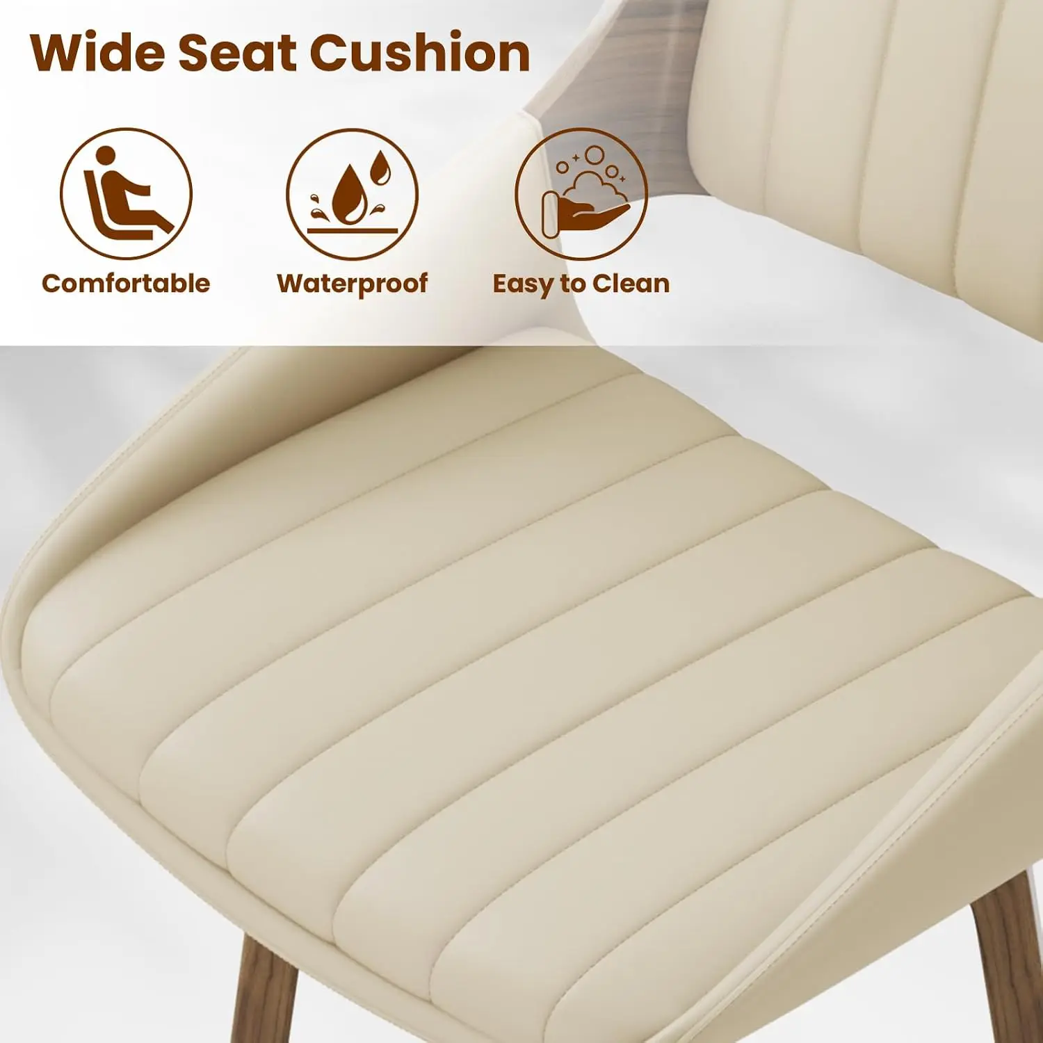 26" Swivel Counter Height Bar Stools Set of 2, Mid-Century Modern Faux Leather Upholstered Beige Chairs for Kitchen Island, Cafe, Dining Room view 3