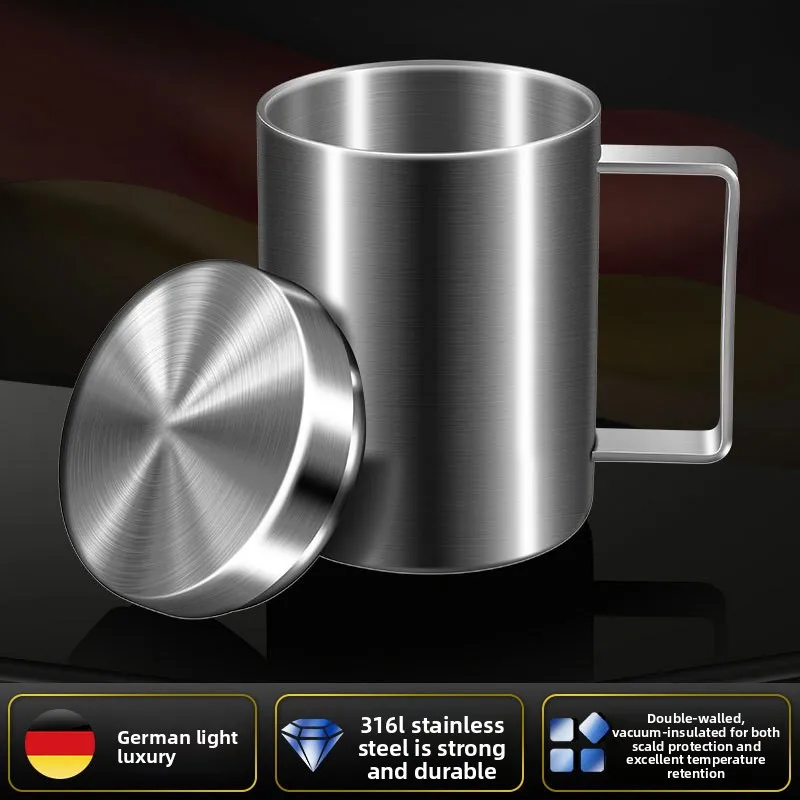 316 Stainless Steel Mug Luxury Advanced Sense With Lid Water Cup Double Layer Anti Scald Coffee