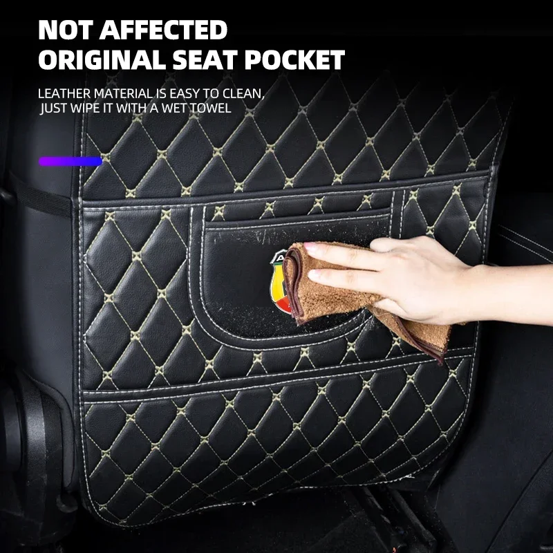 PU Leather Car Anti Kick Pad Auto Seat Back Protector Cover with Storage Pocket For Fiat Abarth 695 595 124 Spider Accessories - view 5