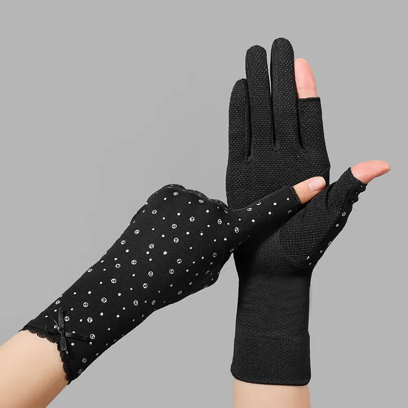 Guantes de algodón de longitud media para mujer, protector solar antideslizante, antiultravioleta, pantalla táctil, conducción de ciclismo, verano y