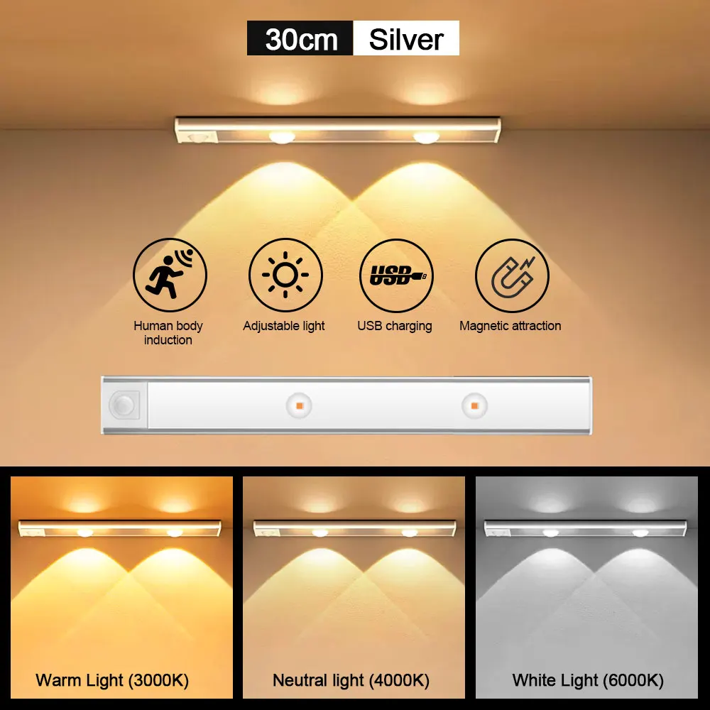 HUAJIANZM Motion Sensor Licht LED Sensor Lampe Drahtlose Ultra Dünne USB LED Für Küche Schrank Schlafzimmer Kleiderschrank Innen Beleuchtung Nachtlicht 6