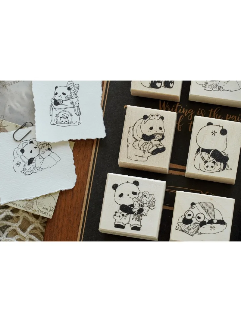 Lovely Panda Eating Sleeping Daily Wooden Rubber Stamp DIY Scrapbooking Photo Album Journal Material Wood Seals