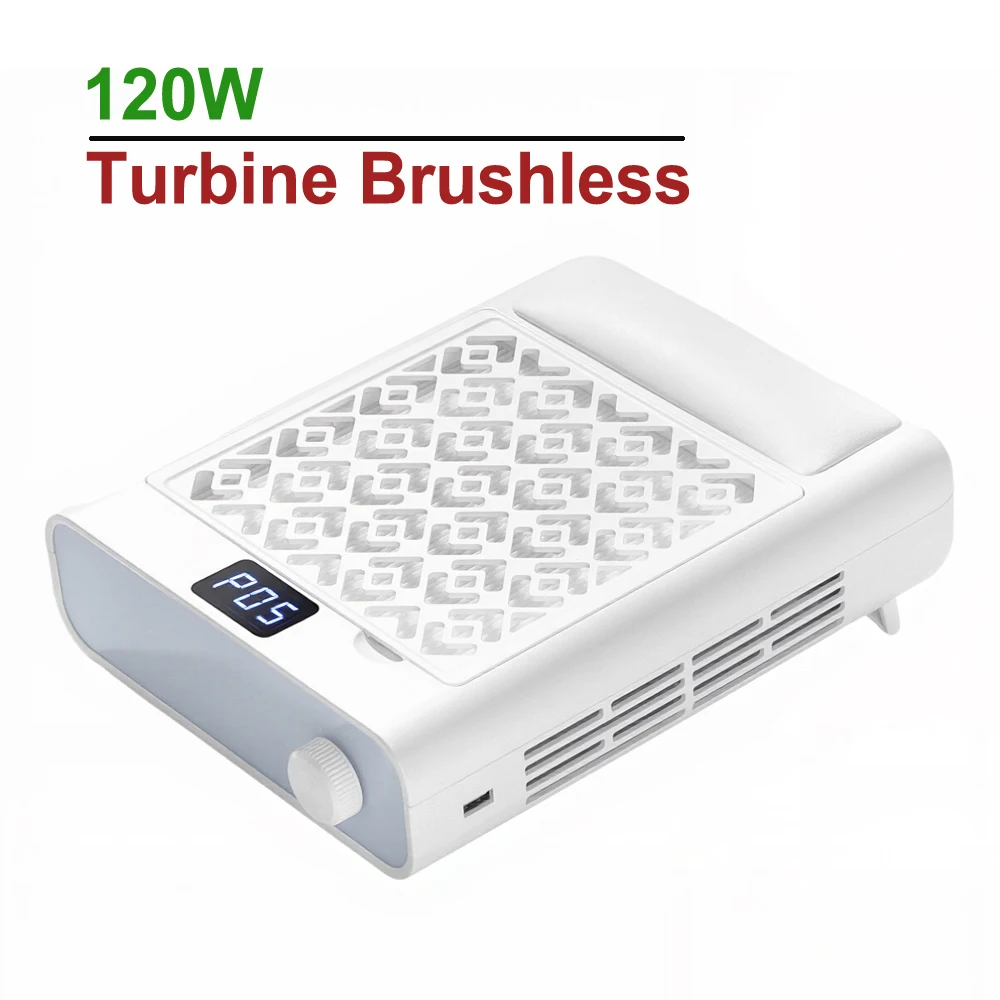 

Turbine Brushless Nail Dust Collector with Hand Pillow 2 Filters 5-Speed Strong Suction Nail Vacuum Cleaner for Acrylic Nails