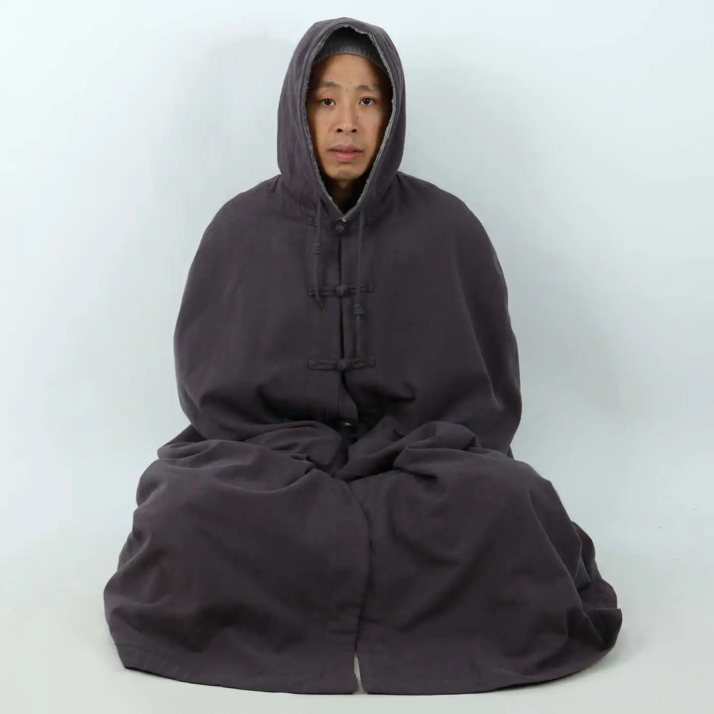 Buddhist Thick Hood Robe for Nun Double Layered Zen Meditation Mantle Gown Cotton Linen Flannel Monk's Winter Velvet Cloak TP100
