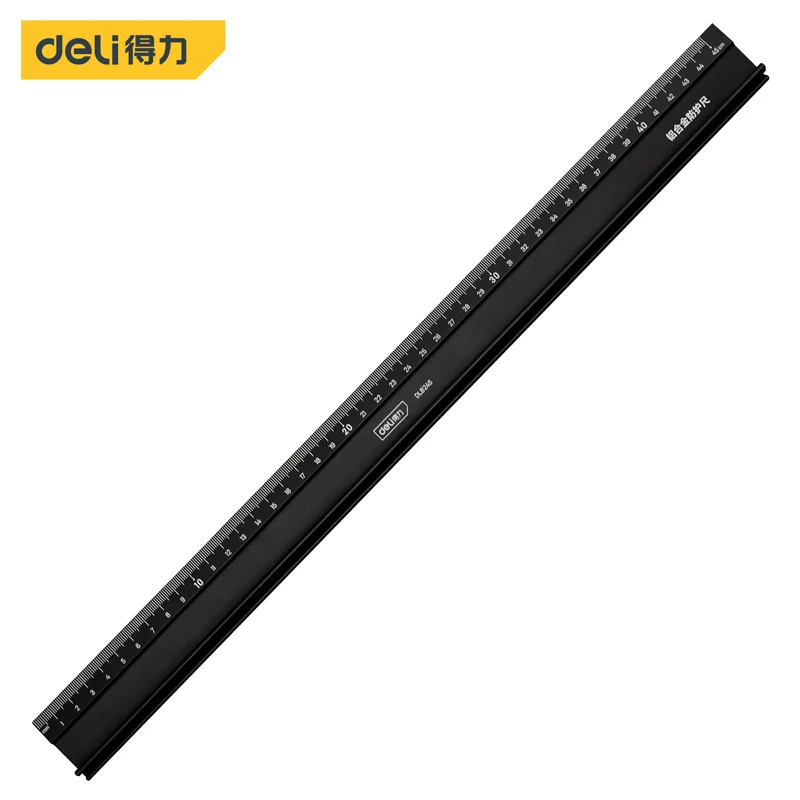 Deli 1Pcs 20/30/45cm Black Aluminium Alloy Ruler Percision Straight Rulers Measuring Ruler Woodworking Drawing Measuring Tools