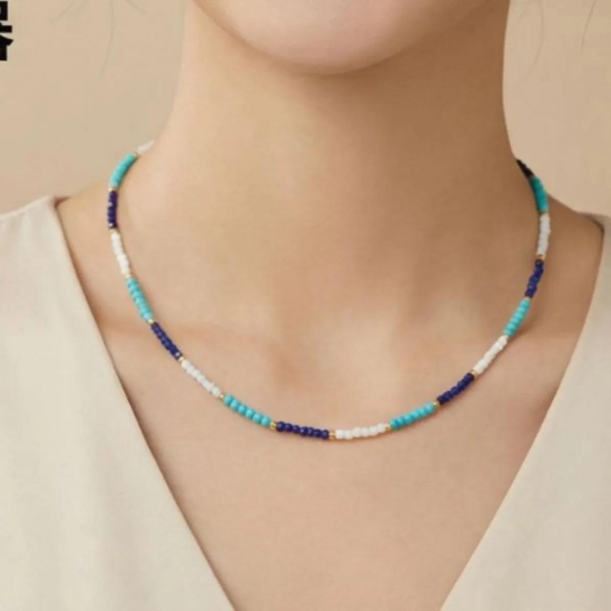 Korean niche personality retro positive circle silver gray real much hemp imitation home pearl size irregular interval necklace