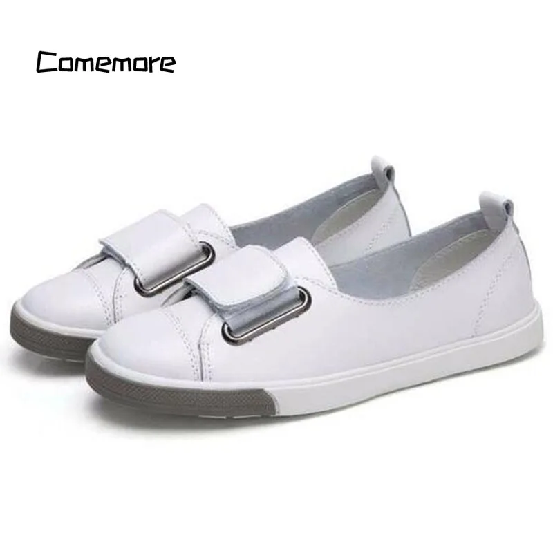 Comemore Moccasins White Leather Slip-on Shoes Woman 2023 Spring Autumn Ladies Casual Shoe Moccasins Fashion Loafers Women Flats