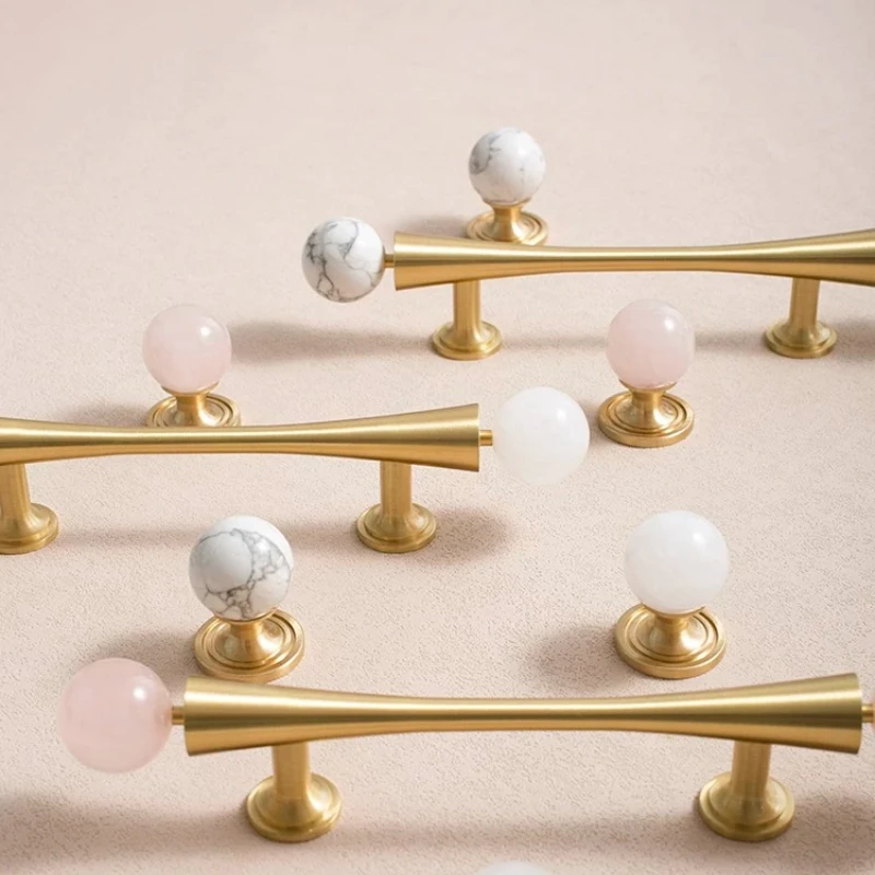 light luxury French high-end  cabinet personalized wardrobe door handle crystal brass long handle