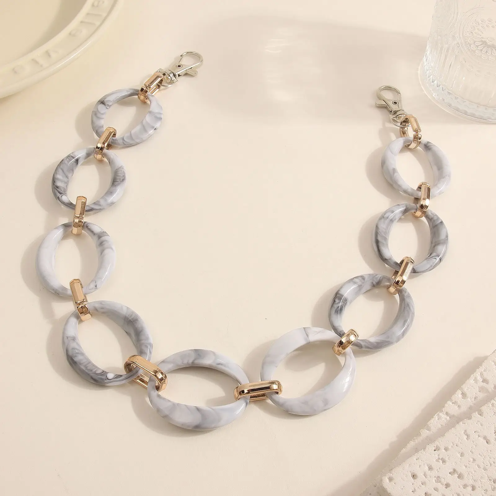 Chunky Marble Pattern Oval Ring Waist Chain Oversized Link Body Belt Chain Hip Hop Streetwear Jean Accessories Decoration