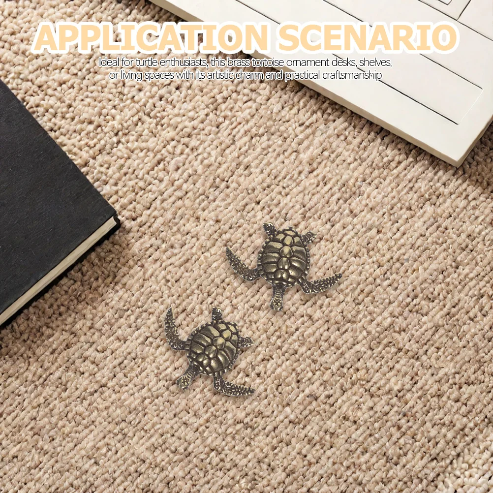 2 قطعة تماثيل السلحفاة النحاسية الصغيرة تبدو دائم أنيقة سطح المكتب زخرفة لمكتب رف الكتب أو مساحة المعيشة الديكور #5
