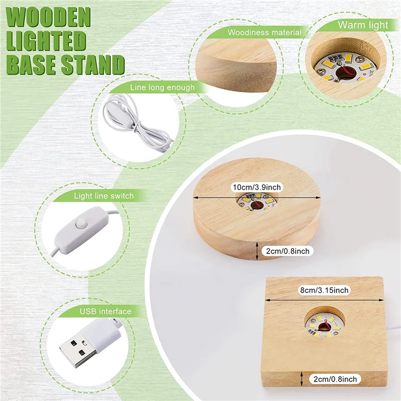 

A77I 4 Pieces Wood Light Display Base Wooden LED Display Base Crystal Glass Light Base Stand Wood LED Display Stand