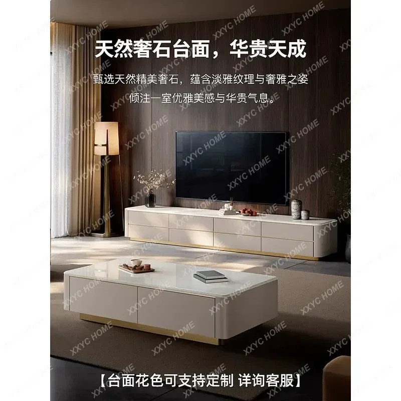 XX Luxury Natural Stone TV Stand Floor Cabinet for Living Room Villa Modern Simple Marble Media Console