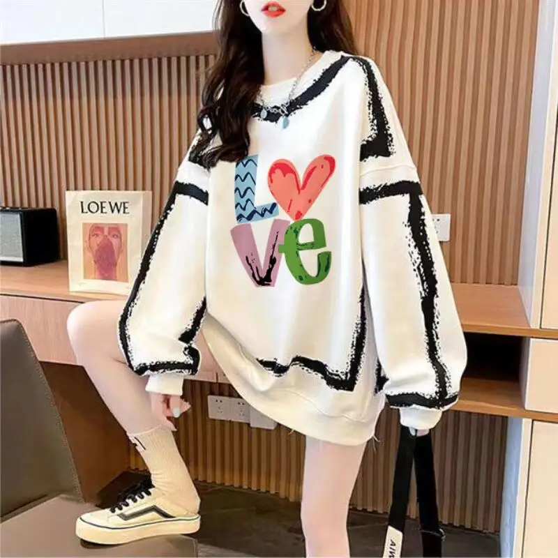 Hot 2026 Autumnwinter Newwomen Loose Line Thin Internet Red Fashion Heavy Industry Color Graffiti Medium To Long Beautifultops
