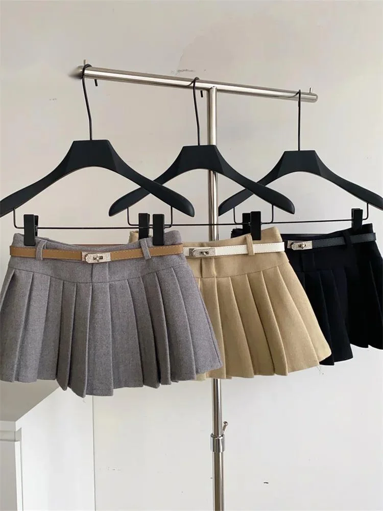 

Женская плиссированная юбка А-силуэта с поясом, универсальная, повседневная, нежная, уютная, осенняя, в корейском минималистичном стиле преппи, мини-юбка