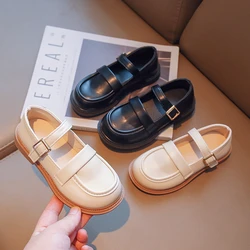 Children Leather Shoes for Girls Black Beige Flats for School Party Wedding Fashion Kids Shoes Classic Vintage 2023 Spring New