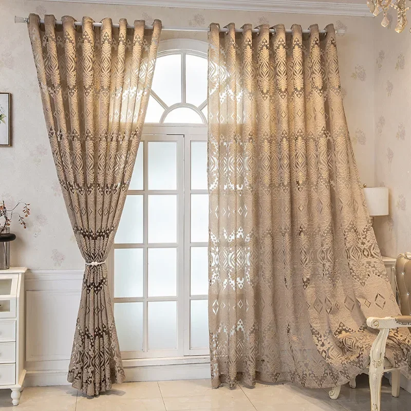 Luxury Gauze Transparent Hollow Embroidery European Tulle Curtains for Living Dining Room Bedroom Balcony Yarn Sheer Curtain