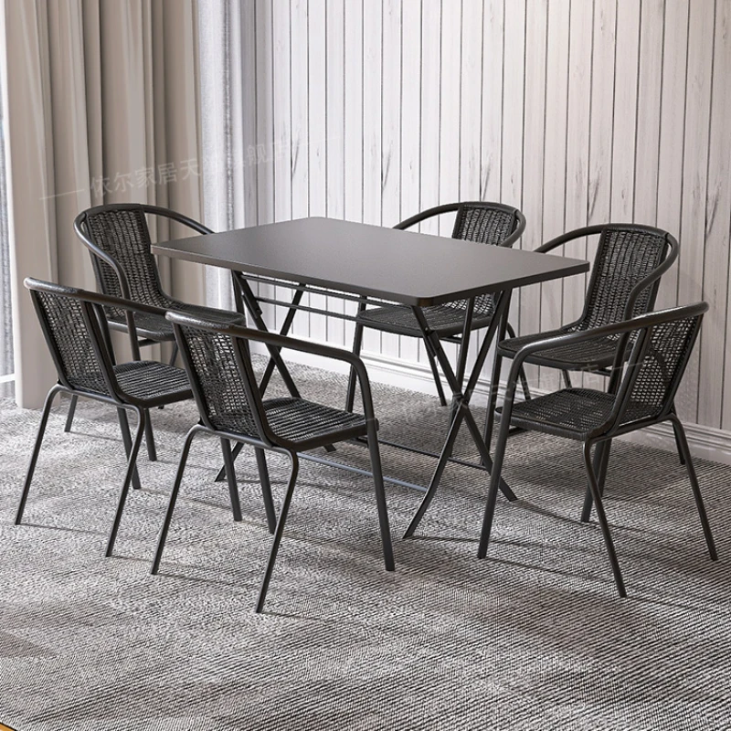 Tables à manger et chaises carrées pliantes nordiques, balcon, cour extérieure moderne simple, ensembles de meubles de jardin Tuinmeubelen, WK50HY