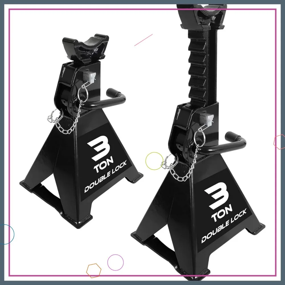 

3 Ton Heavy Duty Steel Jack Stands with Double Locking Pins, Adjustable Height for Car Lifts, Black, 2 Pack