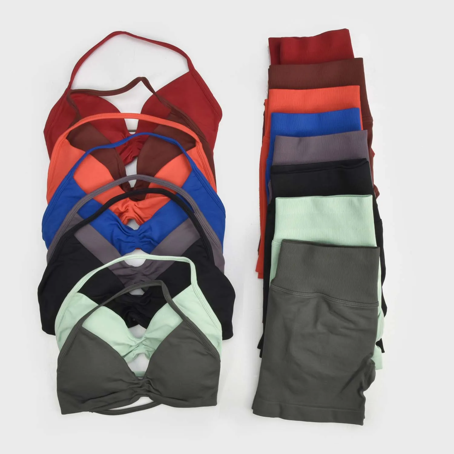 

2 Pieces Seemless gym Set Women Backless impact Yoga Top High Waist Scrunch Seamless Shorts Sport Gym Set Sportswear Workout Set