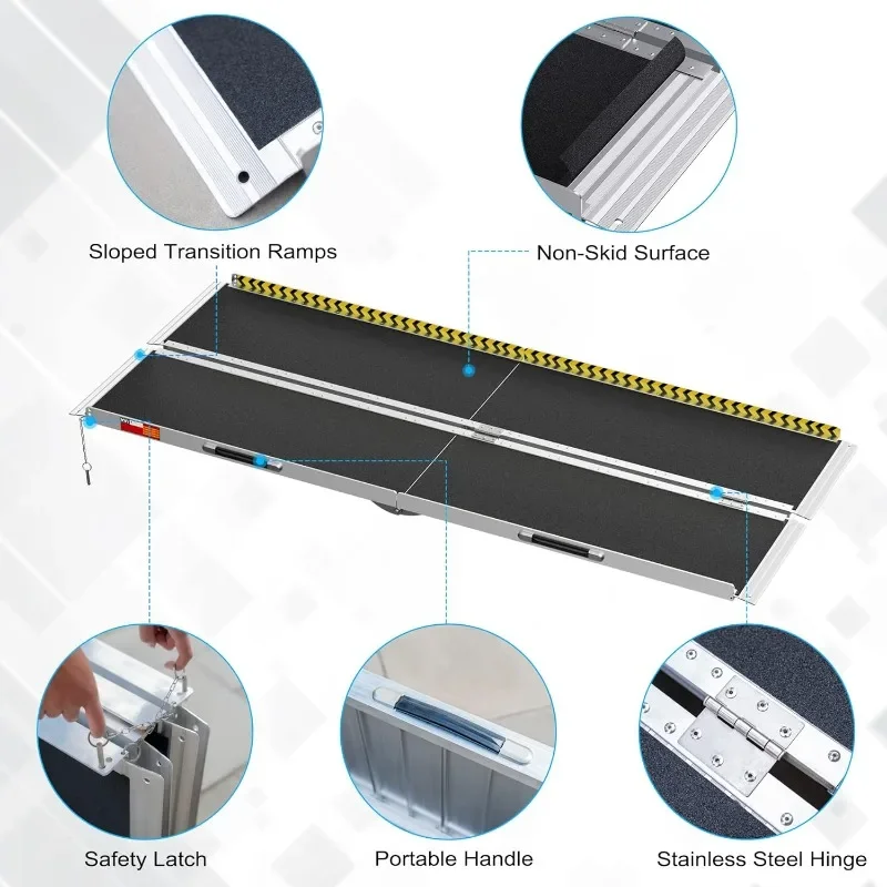 VNN Portable Wheelchair Ramp 7FT, Non-Slip Aluminum Folding Handicap Ramp, Door Threshold Wheelchair Ramps, Wheelchair Ramps