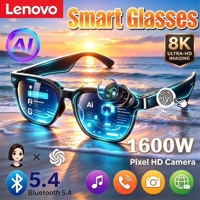 Lenovo Smart Glasses AI Translation Bluetooth Conversation Recording Listening To Music Smart Sunglasses For Men Women 2027 New