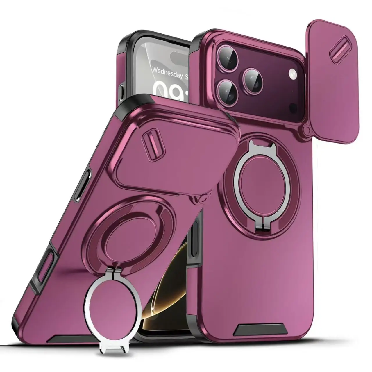 Heavy-duty Rugged Magnetic Stand Case For iPhone 18，17 ，16，15，14，13，12  Pro Max Plus Slide Camera Protect For Magsafe Cover