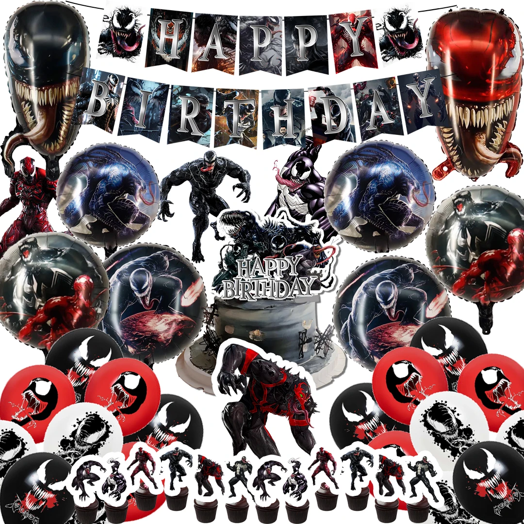 Hot movie Venom Birthday Party dinnerware Banner Cake Disposable Hanging Flag Venom The Last Dance Balloons Birthday Decoration