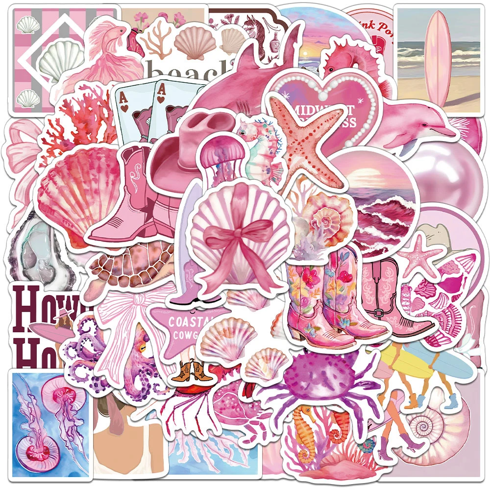 

10/30/50pcs Cute Pink Coast Girl Aesthetic Stickers Fresh Style Graffiti Decals Water Bottle Phone Laptop Cartoon Sticker Decor