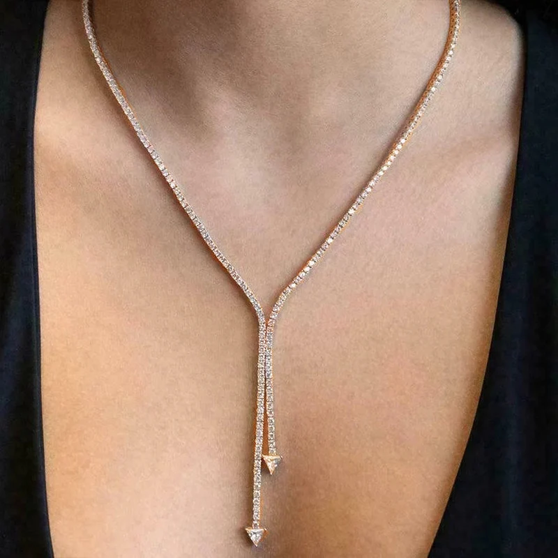 Stonefans Simple Fine Chain Rhinestone Necklace Long Triangle Tassel Single Layer Fashion Choker Designer Jewelry Accessories