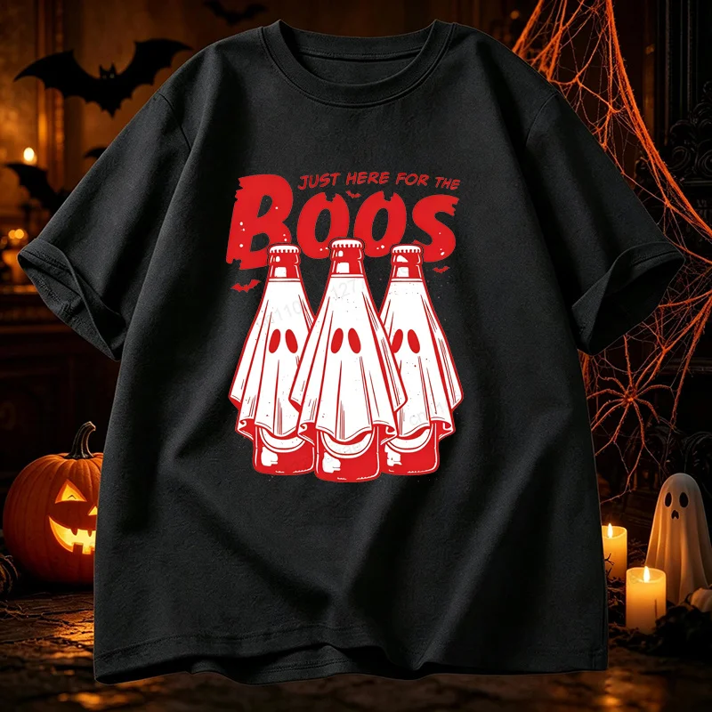 Halloween Just Here for The Boos T‑Shirt Funny Ghost Beer Graphic Tees Men Casual Short Sleeve Tops Halloween Party Gift Shirt