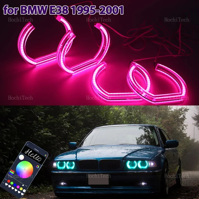 

RGB colorful Angel Eyes Rings Led APP control Headlight DTM DRL for BMW 7 Series E38 1995-2001 XENON headlight
