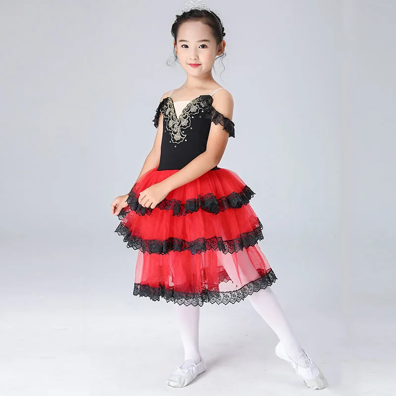 

2022 New Children's Ballet Dance Dress Long Skirt Swan Lake Modern Dance Wear Sling Girls Professional Performance Costume