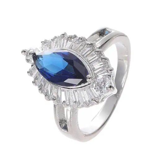Luckyshine Eye Shape London Blue Topaz White Topaz Gemstone Silver Rings for Holiday Gifts