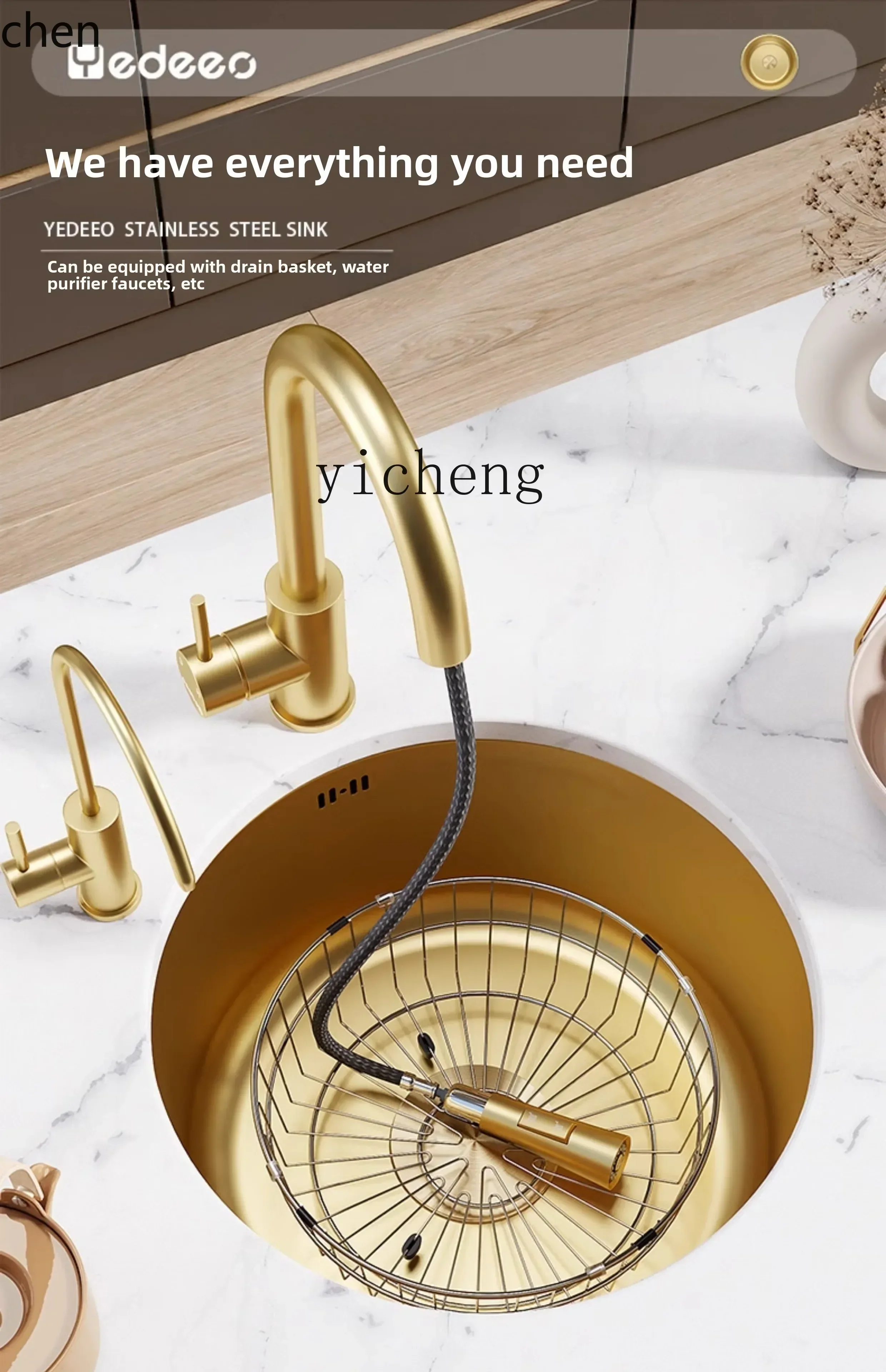 HT  304 stainless steel sink round bar island kitchen sink