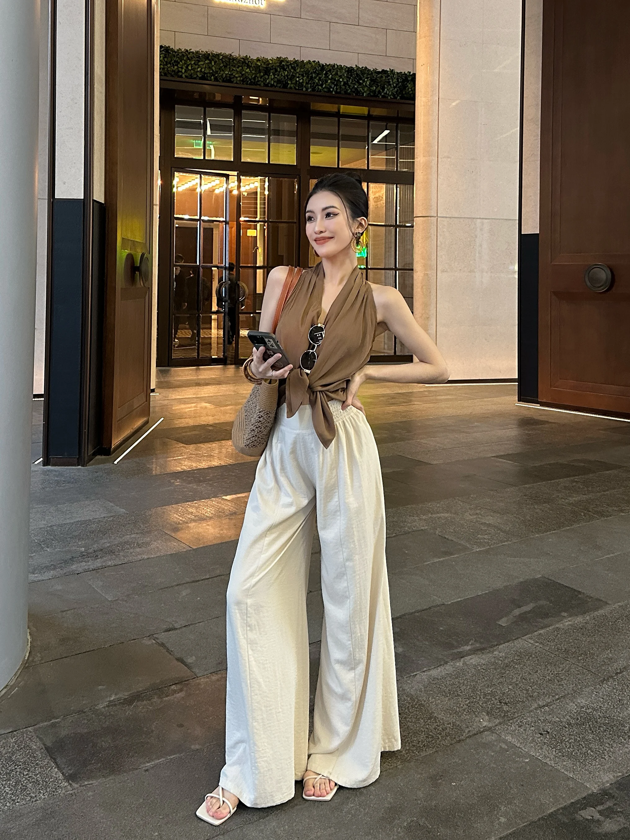 

Женские летние брюки Ele с высокой талией, широкими штанинами, свободного прямого кроя, в пол, акция ограниченного времени