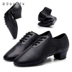 Scarpe da ballo per bambini scarpe da ballo Jazz moderne in pelle da uomo tacchi quadrati bassi neri 3.5cm scarpe da ballo latino da allenamento per insegnanti