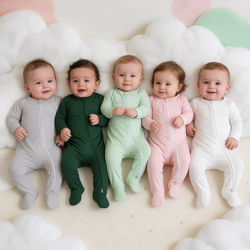 Infant Clothing Two-Way Zipper Bodysuit Soft Bamboo Footed Sleeper Newborn Onesie Long Sleeve Jumpsuit Baby Clothes Rompers