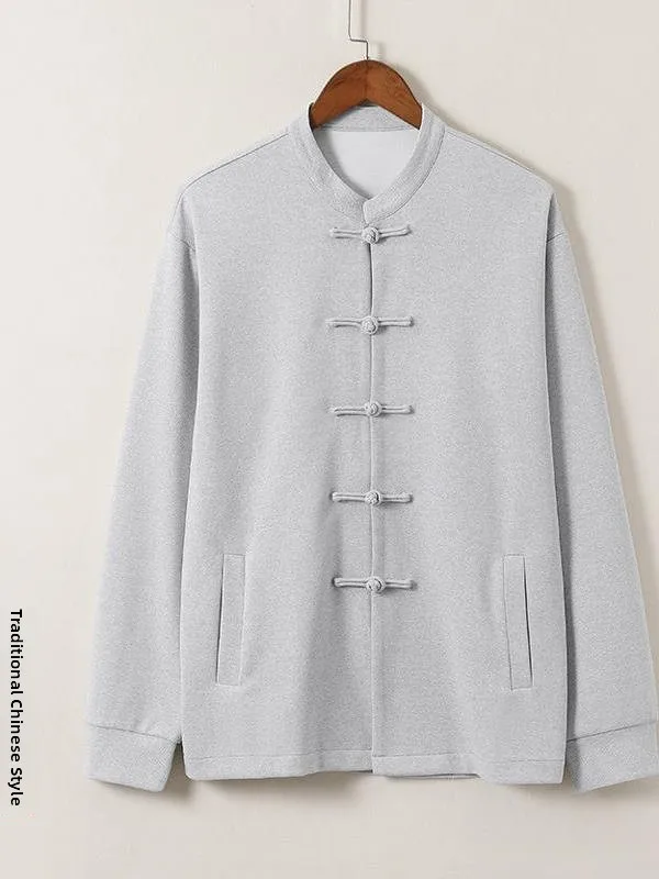 Loose Knitted Spring Autumn Hoodie Jaet Youth Faion Retro Chinese Sle Button up Cotton Polyester Blend Outerwear