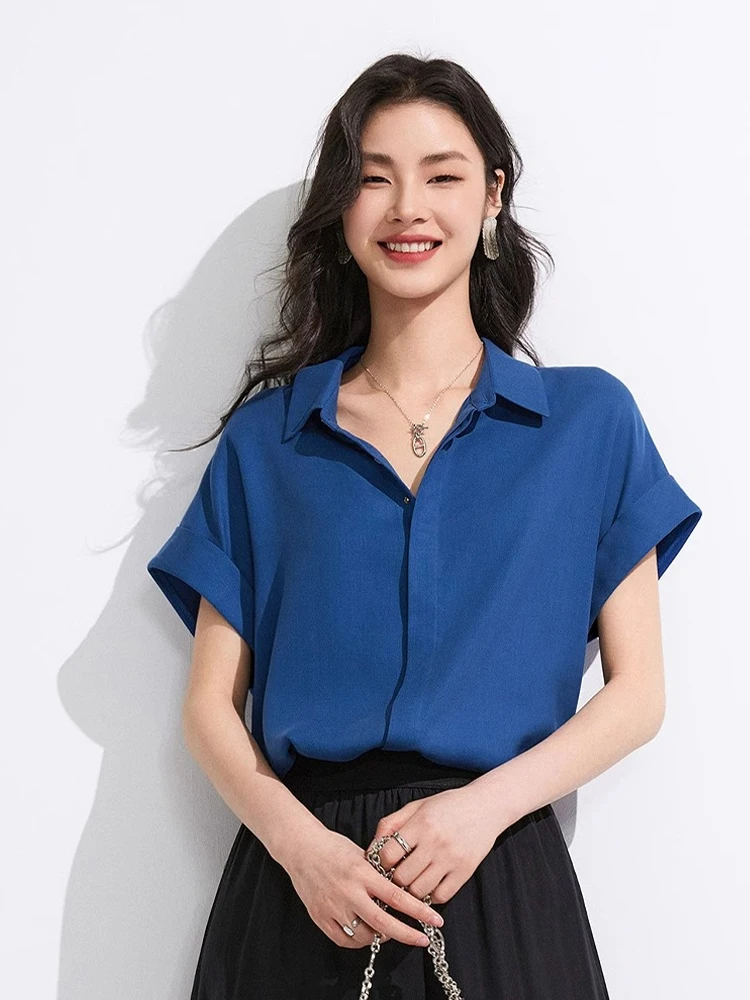 

Korean Sle Pure Color Collar Chiffon irt Casual Commute ort Sve Women's Top Faionable Versatile Basic irt