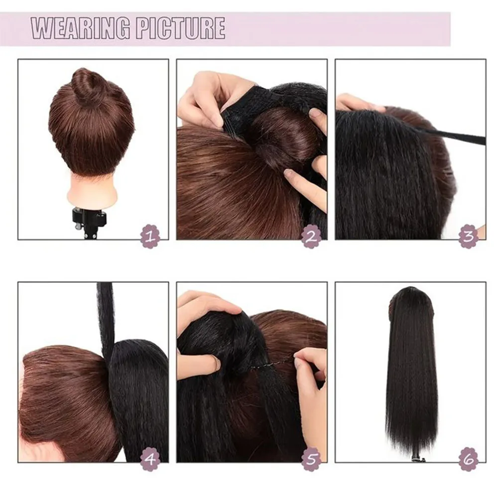 Lihui Synthetische 22 Inch Yaki Lange Rechte Paardenstaart Wikkel Rond Lange Rechte Paardenstaart Extensions Haarstuk Voor Vrouwen