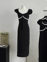 Summer French Vintage Prom Gown Maxi Dress Women Gyaru Coquette 2000s Aesthetic Evening Lace Frocks Party Polka Dot One-Piece