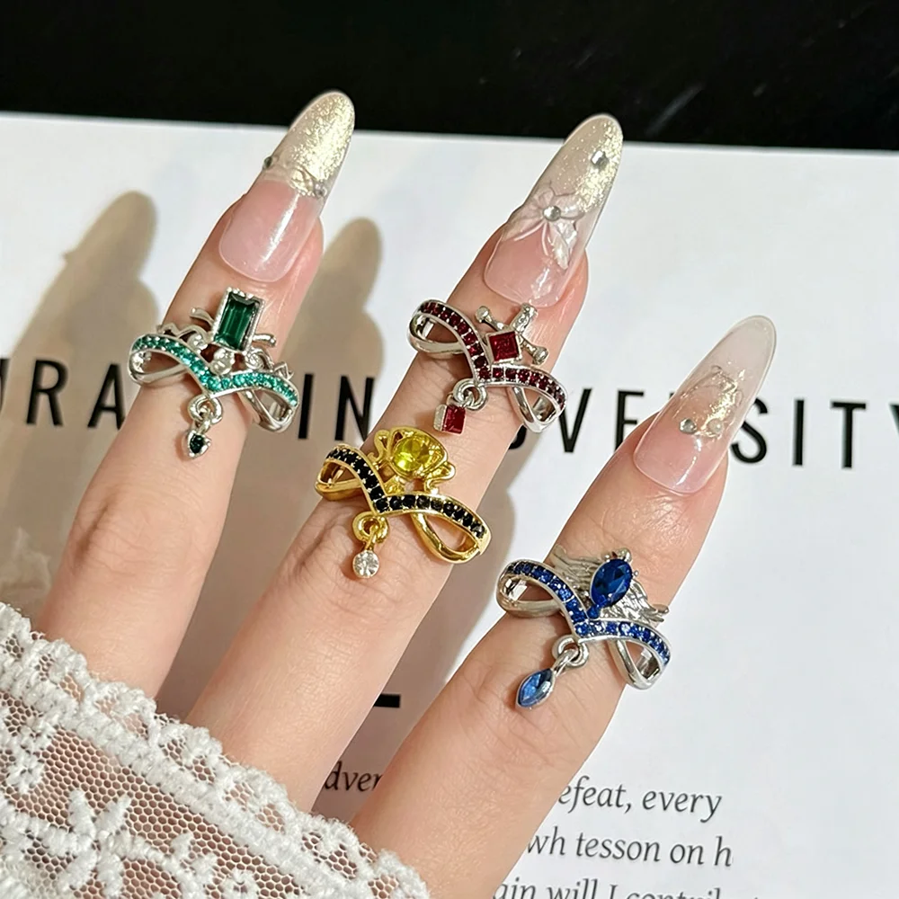 4Pcs/set Movie Magic Academy Zircon Crystal Stone Set Ring Adjustable Rings Cosplay Jewelry Accessories Props Party Gift