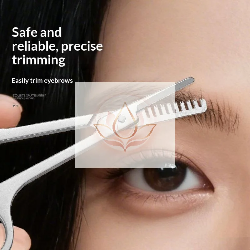 Stainless Steel 2 in 1 Eyebrow Trimmer Scissors with Comb 1Pcs Anti-slip Grooming Tool for Travel Beauty Use