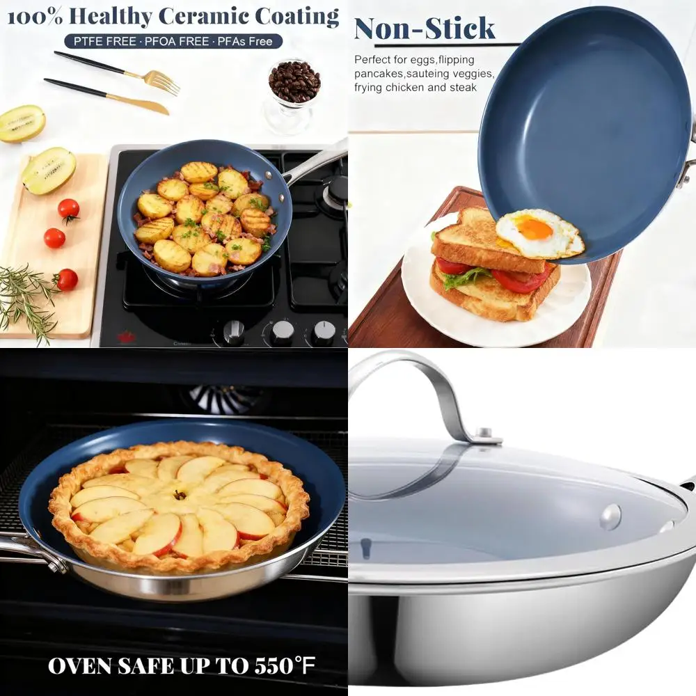 

10-Inch Non-Stick Ceramic Cookware with Lid, Healthy and Safe for Induction, Electric, and Gas Stoves, PTFE-PFAS-PFOA-Free, Dish