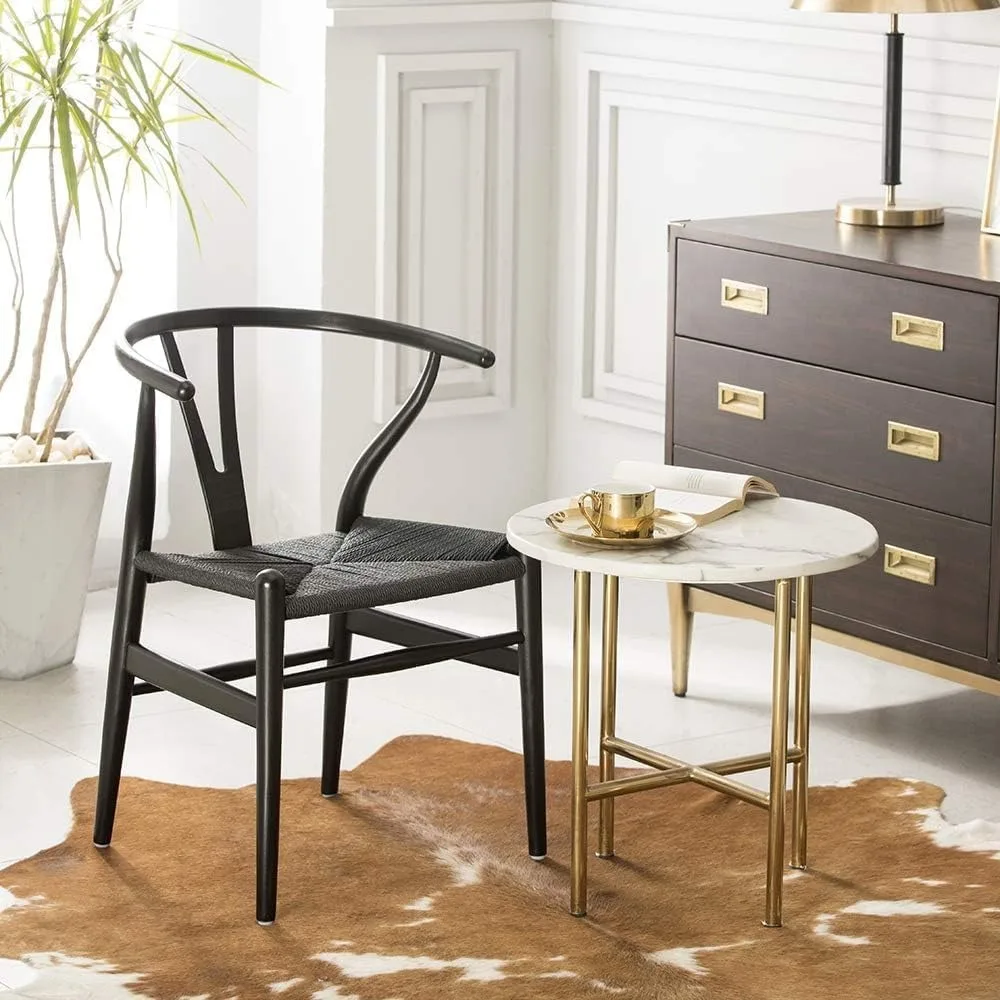 كراسي Y من الخشب الصلب على طراز منتصف القرن مع مساند للذراعين، مجموعة من 2، لمسة نهائية من الخشب الأسود، وسادة مقعد من القنب