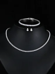 Emmaya Gorgeous Buling Clear Round Cubic Zirconia Wedding Bridal Necklace Earrings Party Jewelry Set for Women