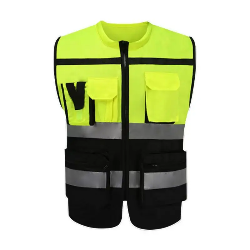 Safety Vest Reflective High Visibility Vest with Pockets and Zipper Construction Work Hi Vision Railroad Airport Engineers Vest