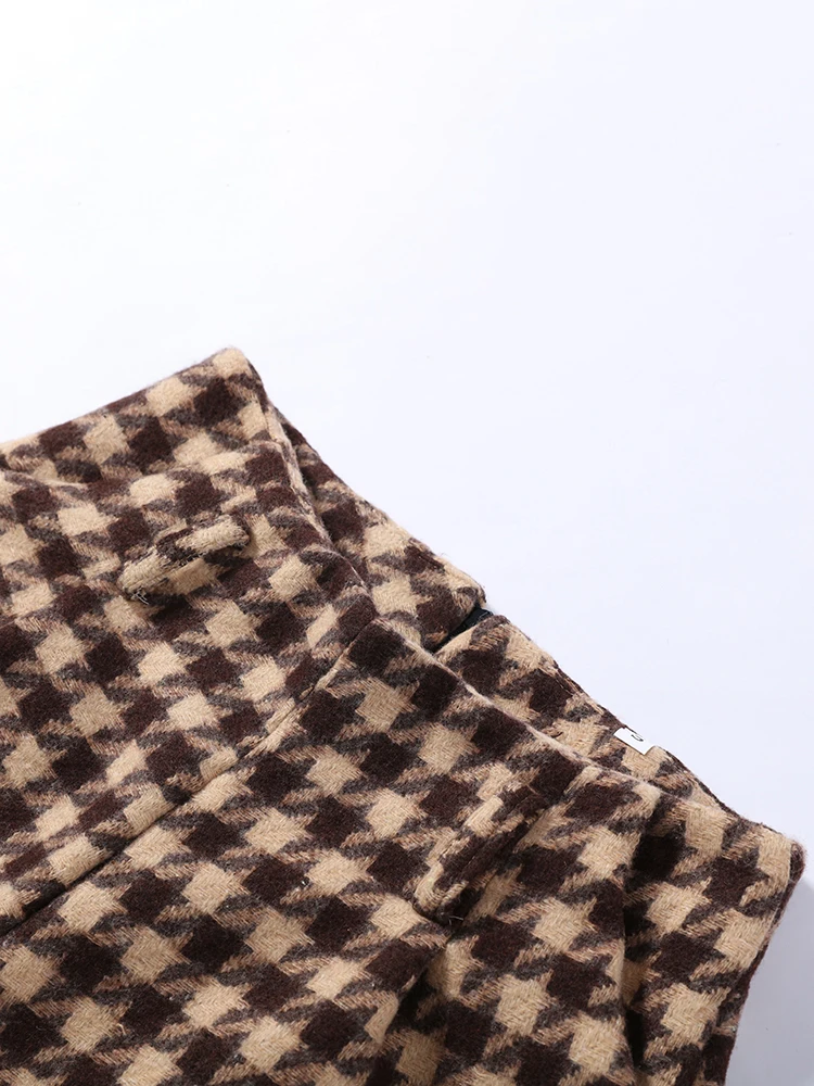 Gemütliche Grid Muster Frauen Shorts Sets Revers Lose Langarm Einreiher Rüschen Tops Hohe Taille Hosen Neue Mode Oberbekleidung – Detail 6