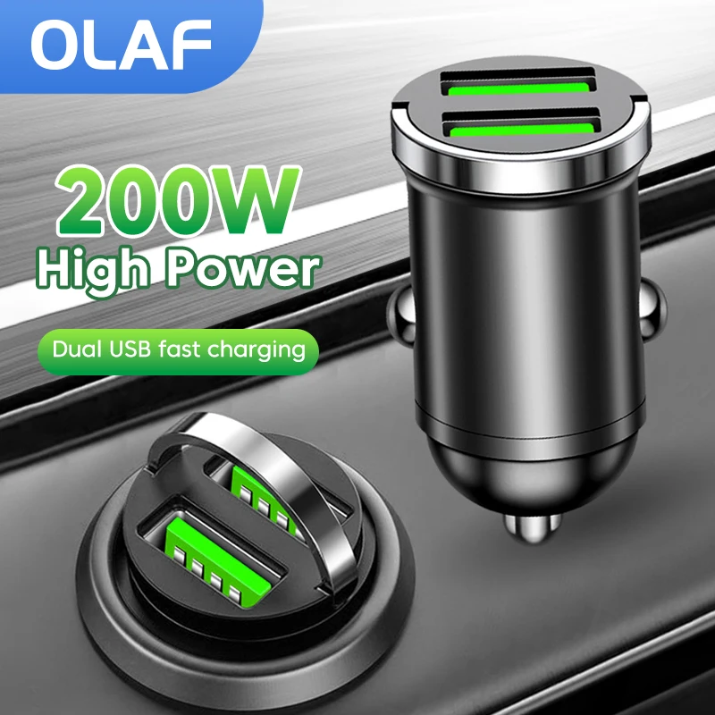 Olaf Mini Pull Ring 200W Dual USB Car Charger Fast Charging Car Phone Charger Adapter For iPhone Huawei Xiaomi Sumsung QC 3.0