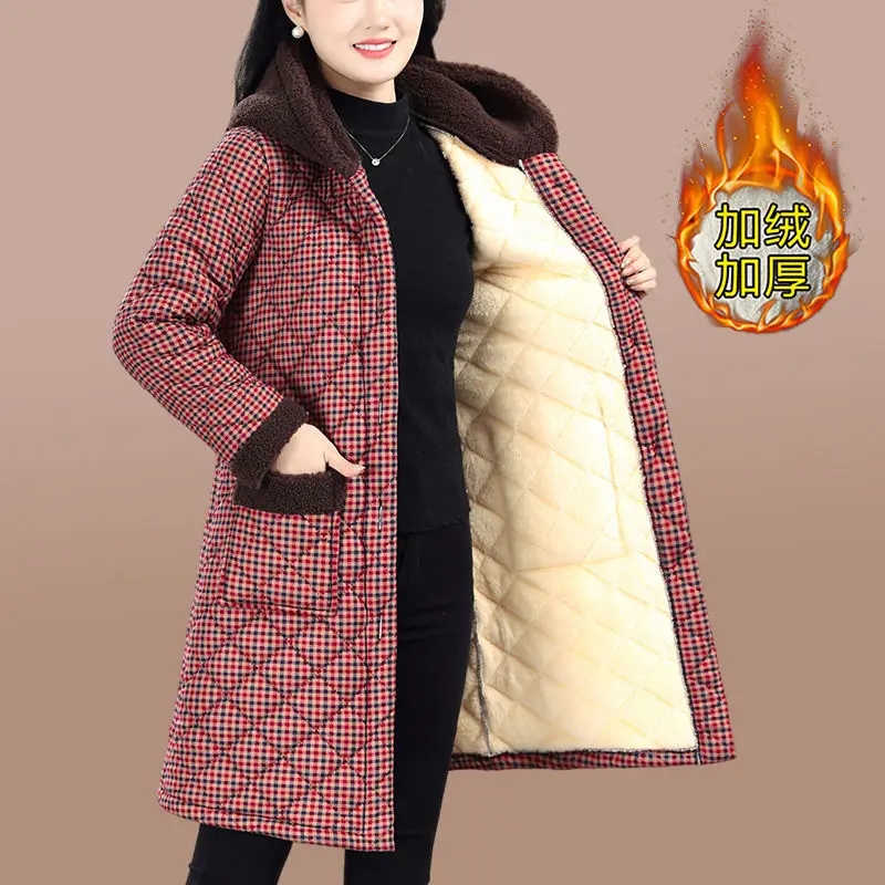 

Quilted Warm Plaid Cotton And Linen Padded Jacket Retro Women's Loose Short Windproof Sleeve Winter Chaqueta